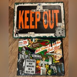 2 piece collage art vintage canvas wall art magazine clippings 1940s handmade